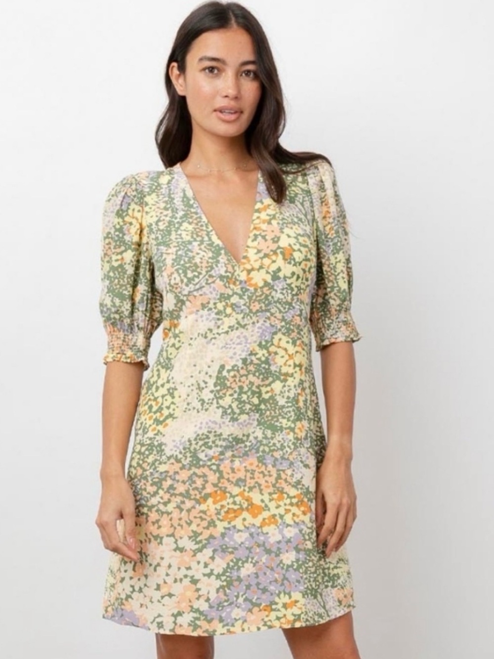 RAILS Roma Gardenia Floral Mini Dress S 18” p2p Yellow Multi $225 Retail NWOT